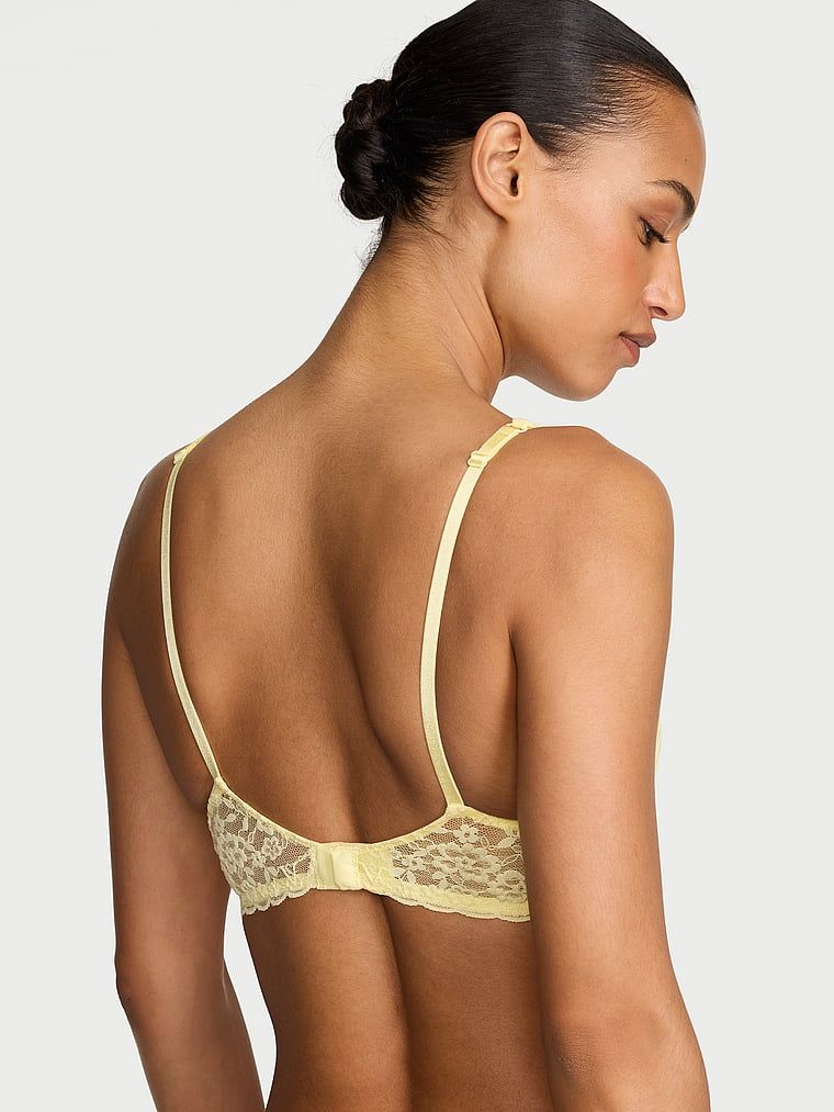 Sutien balconette din dantelă fără căptușeală. Produsul este galben și provine din colecția Victoria's Secret.