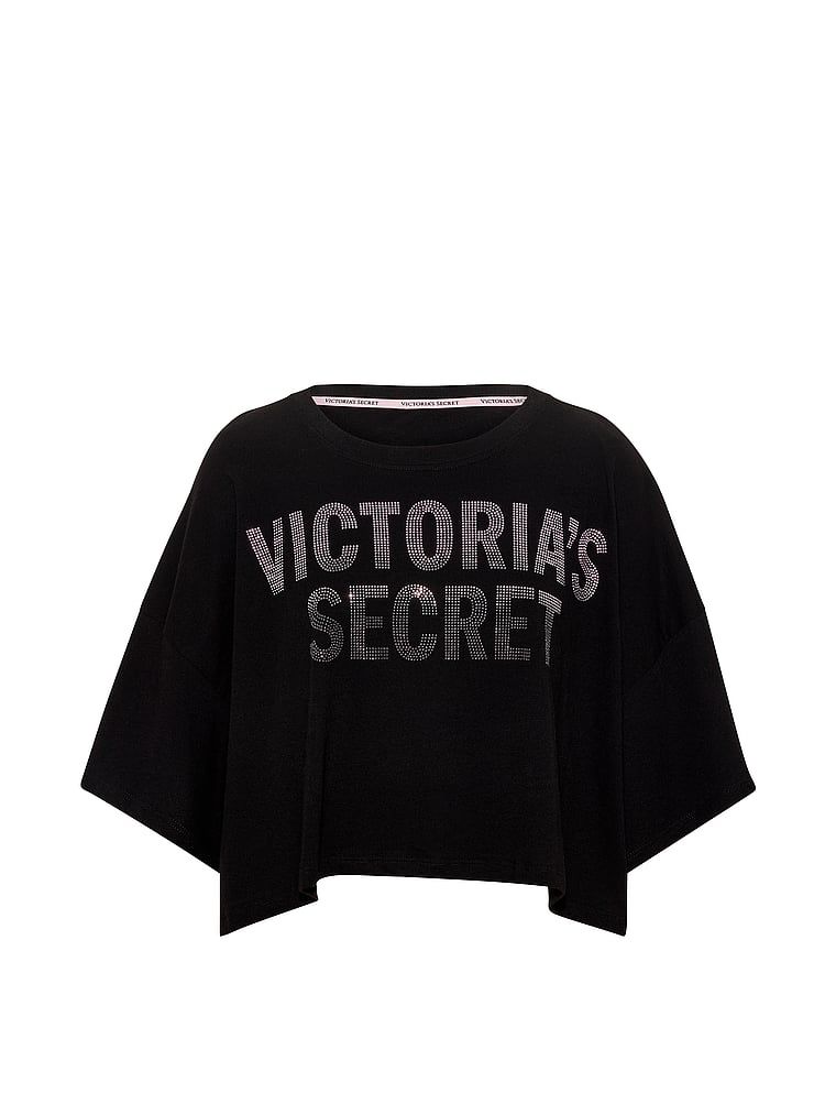 Tricou scurt din bumbac, supradimensionat, cu logo-ul brandului. Produsul este negru și provine din colecția Angel Essentials.