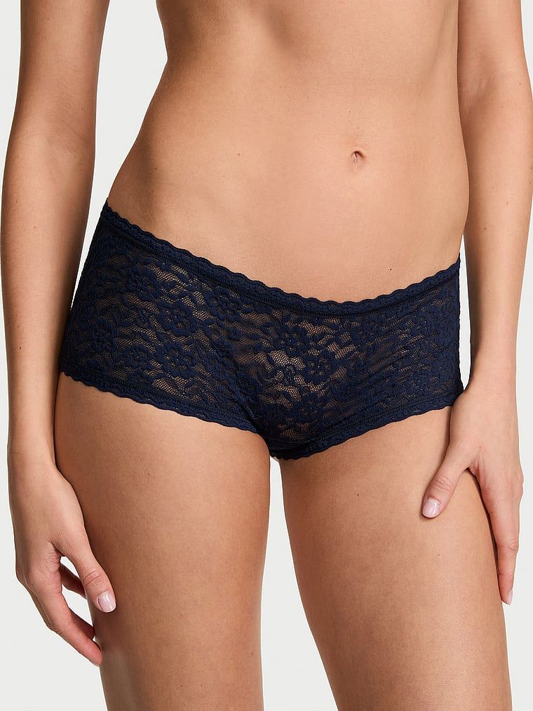 Pantaloni scurți din dantelă, pantaloni scurți cu talie joasă Boyshort. Produsul este albastru și provine din colecția Lacie.