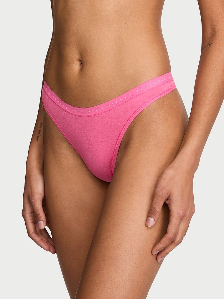 Victoria's Secret Chiloți Tanga cu talie înaltă din bumbac elastic