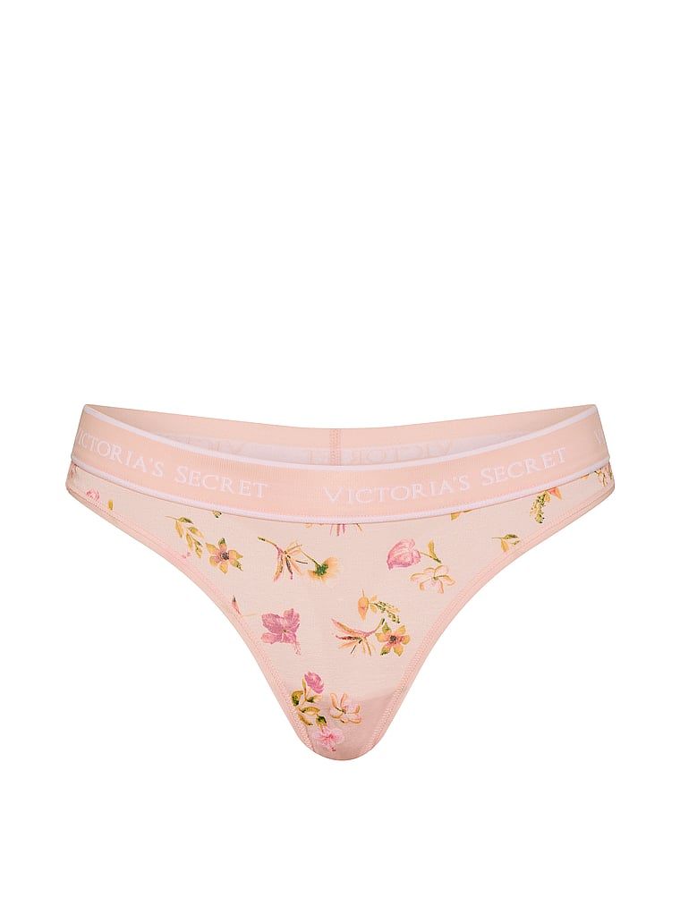 Tanga de bumbac cu logo la talie. Produsul are o culoare florală și provine din colecția Bumbac.