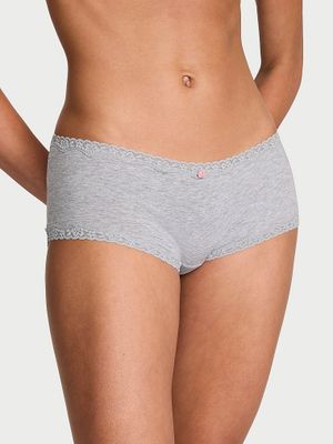 Lace Trim Chiloți Boyshort din bumbac, cu margini din dantelă