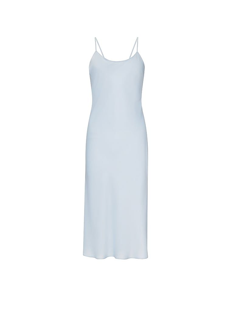 Rochie midi din satin. Produsul este albastru și provine din colecția Victoria's Secret.