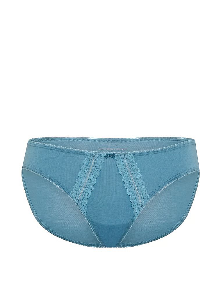 Chiloți din bumbac cu dantelă de bikini. Produsul este albastru și provine din colecția Victoria's Secret.