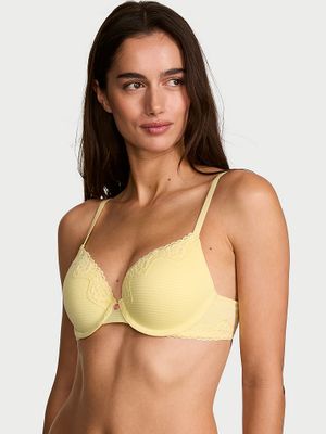 T-shirt Sutien cu push-up cu margini din dantelă, din bumbac cu dungi Perfect Shape