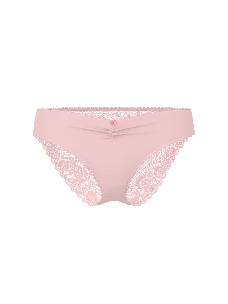 Chiloți din bumbac cu plasă la spatele bikiniului Heart Lace. Produsul este roz și provine din colecția Victoria's Secret.