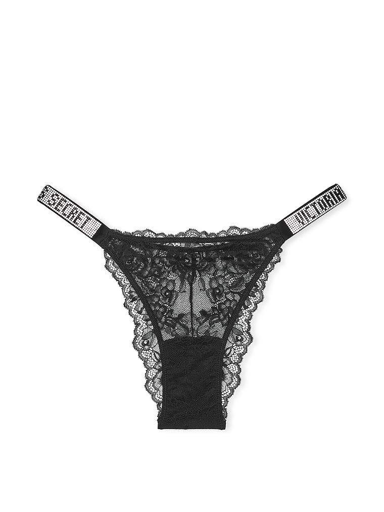 Chiloți brazilieni din dantelă Shine Strap cu bretele strălucitoare. Produsul este negru și provine din colecția Very Sexy.