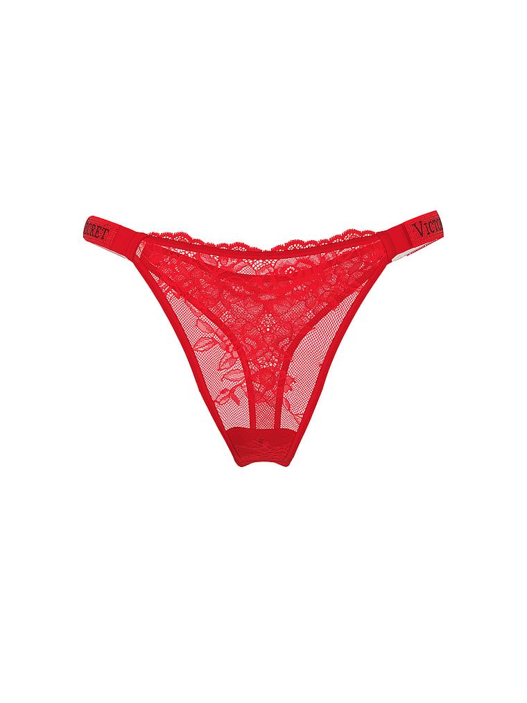 Tanga din dantelă cu bretele lucioase Shine Strap. Produsul este roșu și provine din colecția Very Sexy.