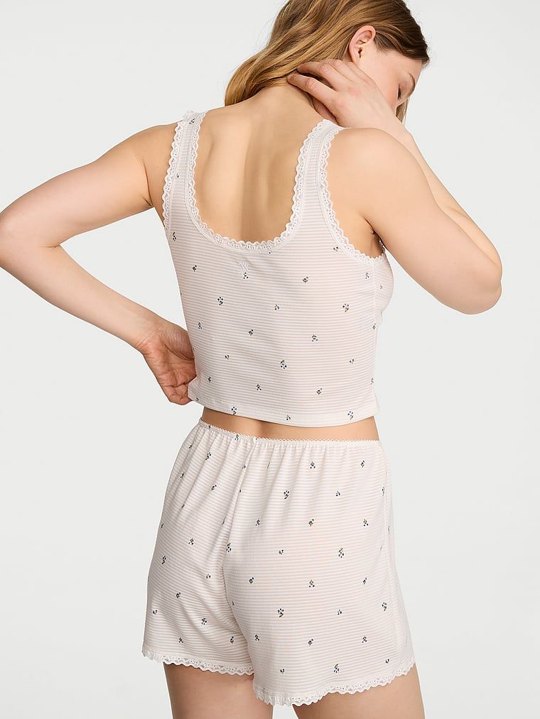 Set de dormit din bumbac - top și pantaloni scurți Shadow Stripe. Produsul are un model floral și provine din colecția Victoria's Secret.