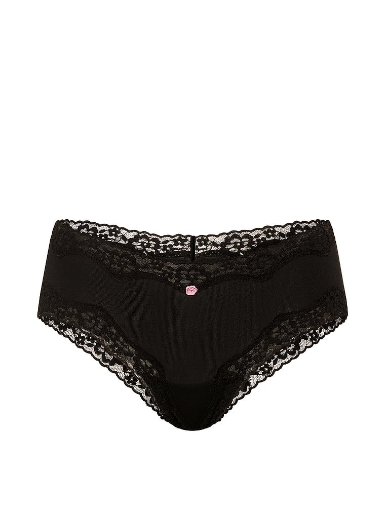 Chiloți de bumbac cu dantelă pe margini, dantelă-talie obraznică. Produsul este negru și provine din colecția Lace Trim.