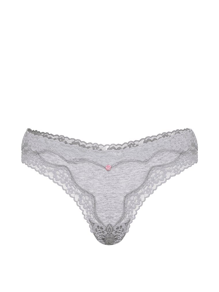 Tanga de bumbac cu dantelă - Margine din dantelă. Produsul este de culoare gri și provine din colecția Lace Trim.