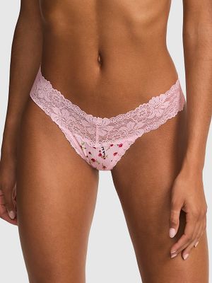 PINK Chiloți tanga din bumbac PINK Wink cu bordură din dantelă