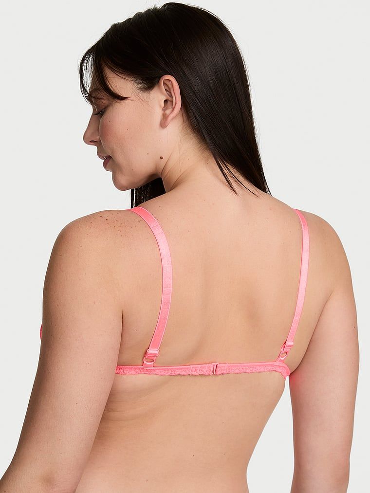 Bralette din dantelă fără căptușeală. Produsul este roz și provine din colecția Victoria's Secret.