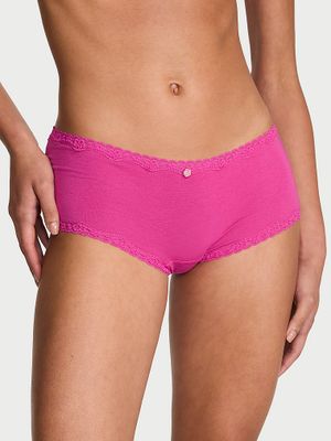 Lace Trim Chiloți Boyshort din bumbac, cu margini din dantelă