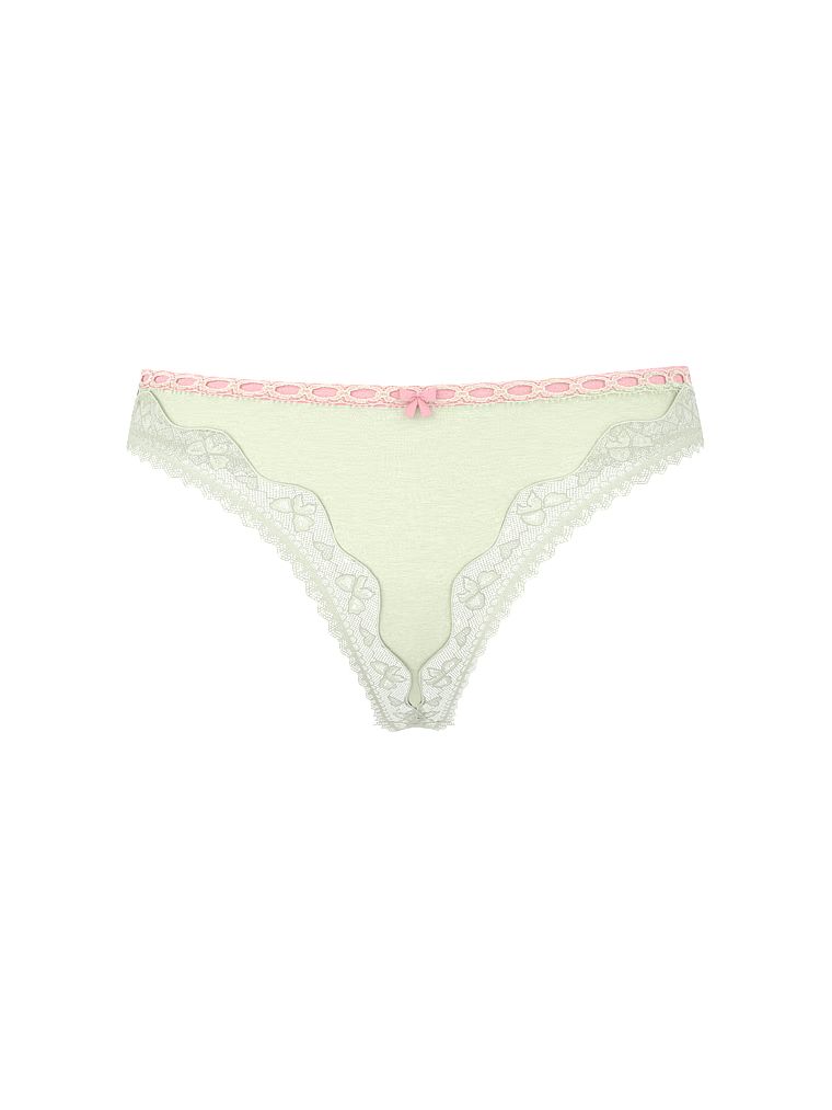 Tanga de bumbac cu margini de dantelă cu fundă. Produsul este de culoare verde și provine din colecția Lace Trim.