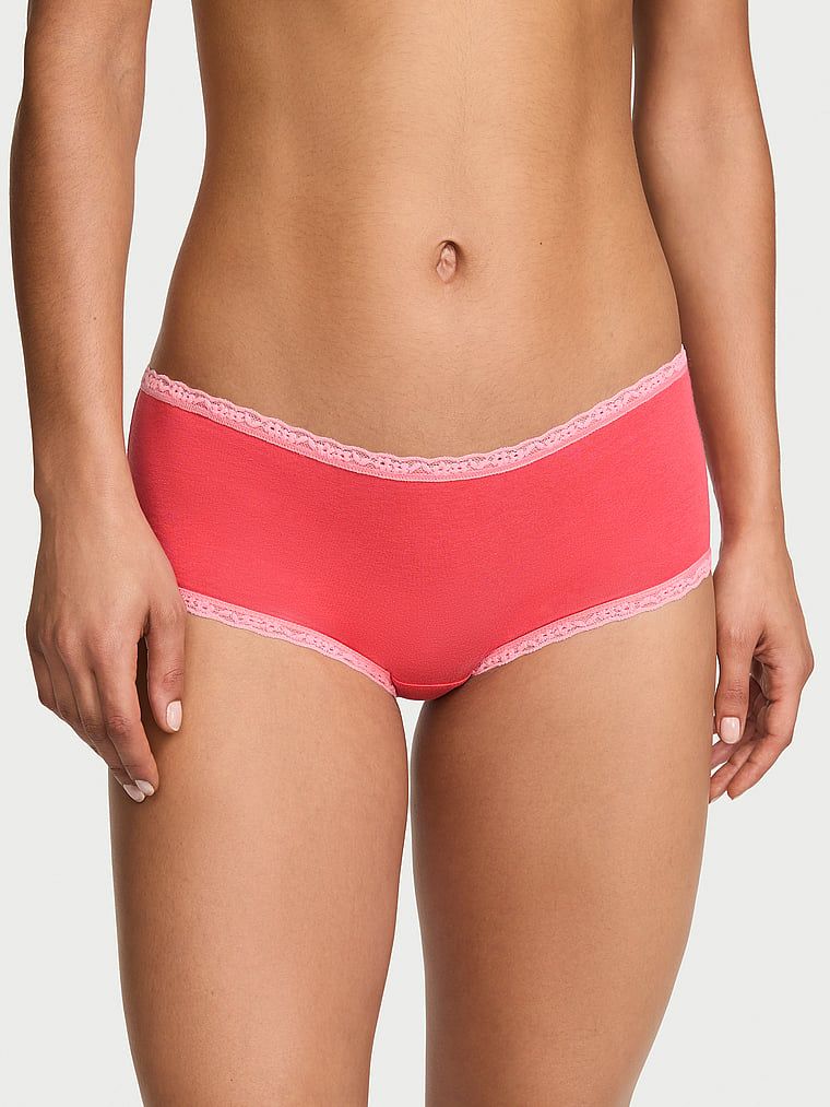 Lace Trim Chiloți Boyshort din bumbac, cu margini din dantelă