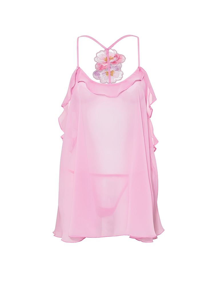 Jupon și tanga cu broderie în acuarelă. Produsul este de culoare mov și provine din colecția Dream Angels.