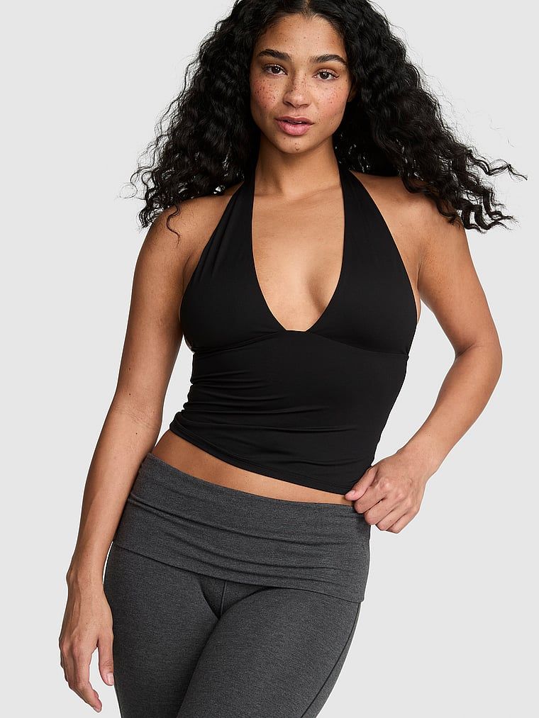 Top halter PINK Base Stretch cu decolteu adânc
