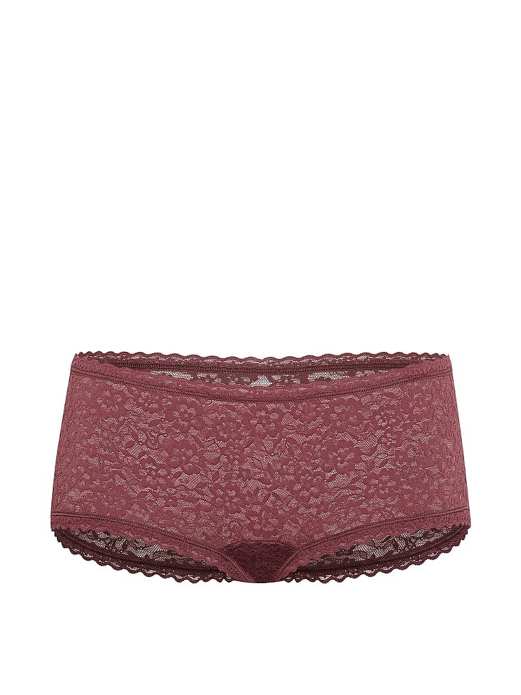 Pantaloni scurți din dantelă, pantaloni scurți cu talie joasă Boyshort. Produsul este roz și provine din colecția Lacie.