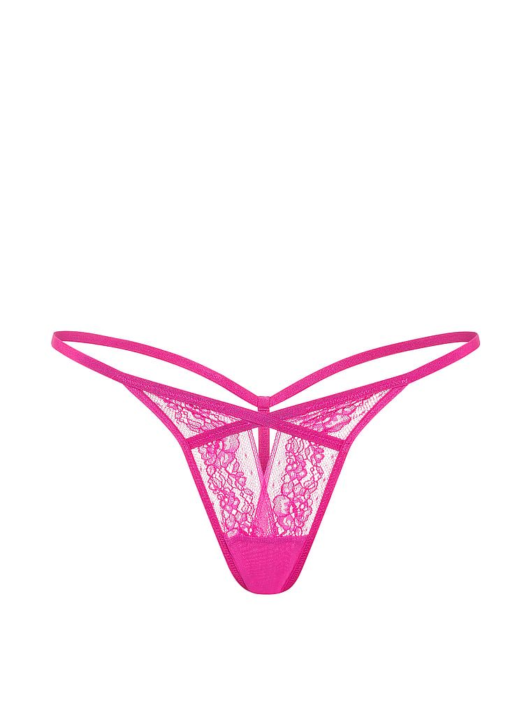Tanga cu decupaj și dantelă cu bretele. Produsul este roz și provine din colecția Very Sexy.