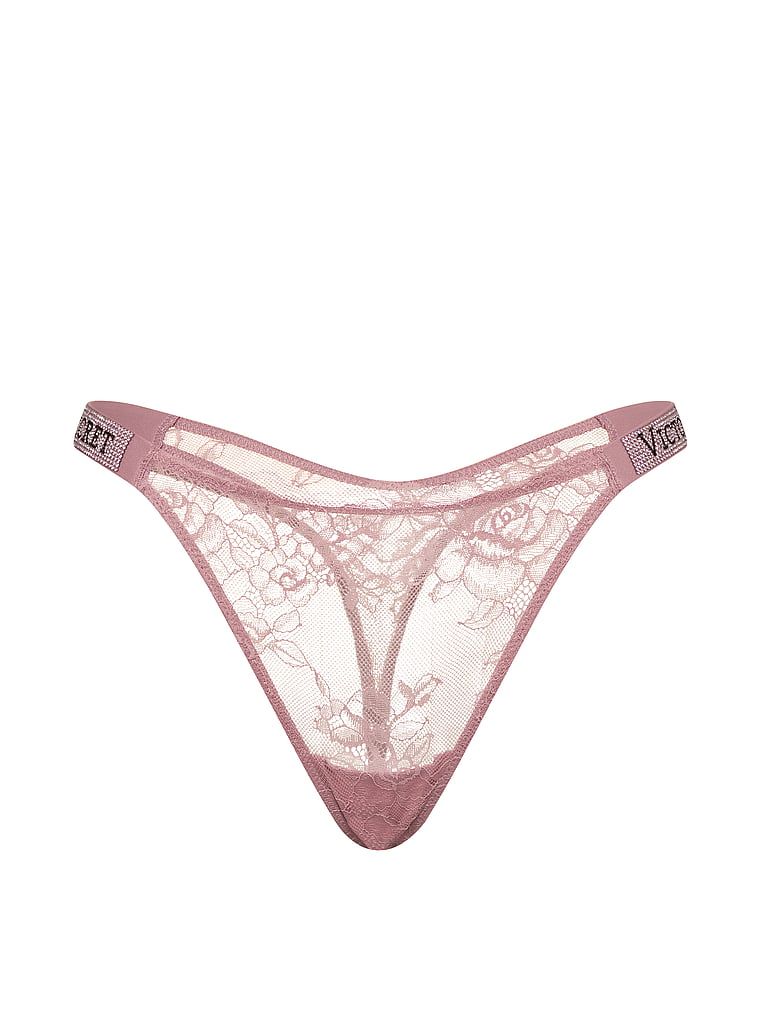 Tanga din dantelă cu bretele lucioase Shine Strap. Produsul este roz și provine din colecția Very Sexy.