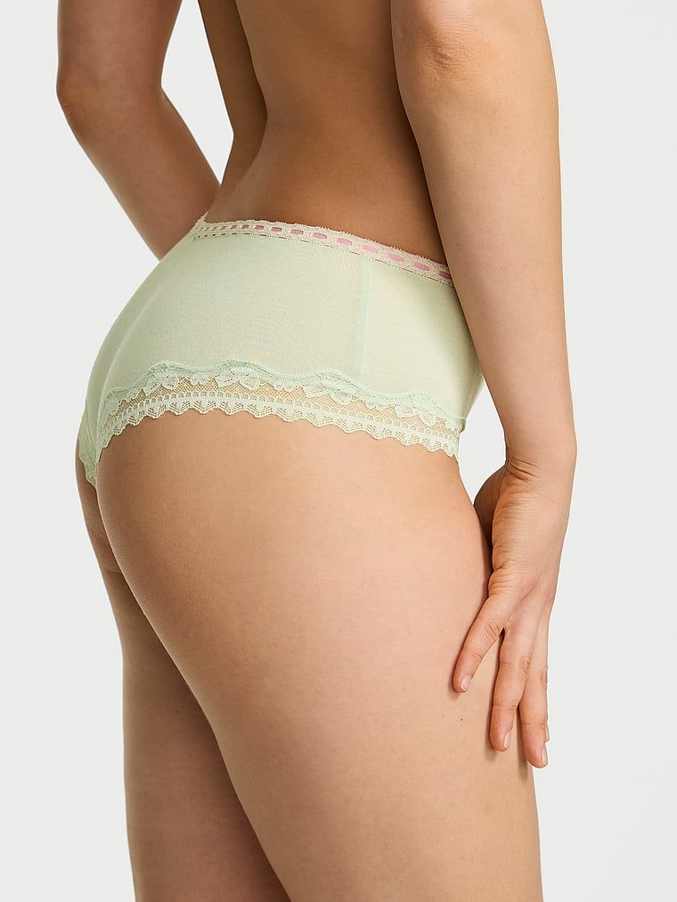 Chiloți din bumbac cu margini de dantelă cu fundă. Produsul este de culoare verde și provine din colecția Lace Trim.