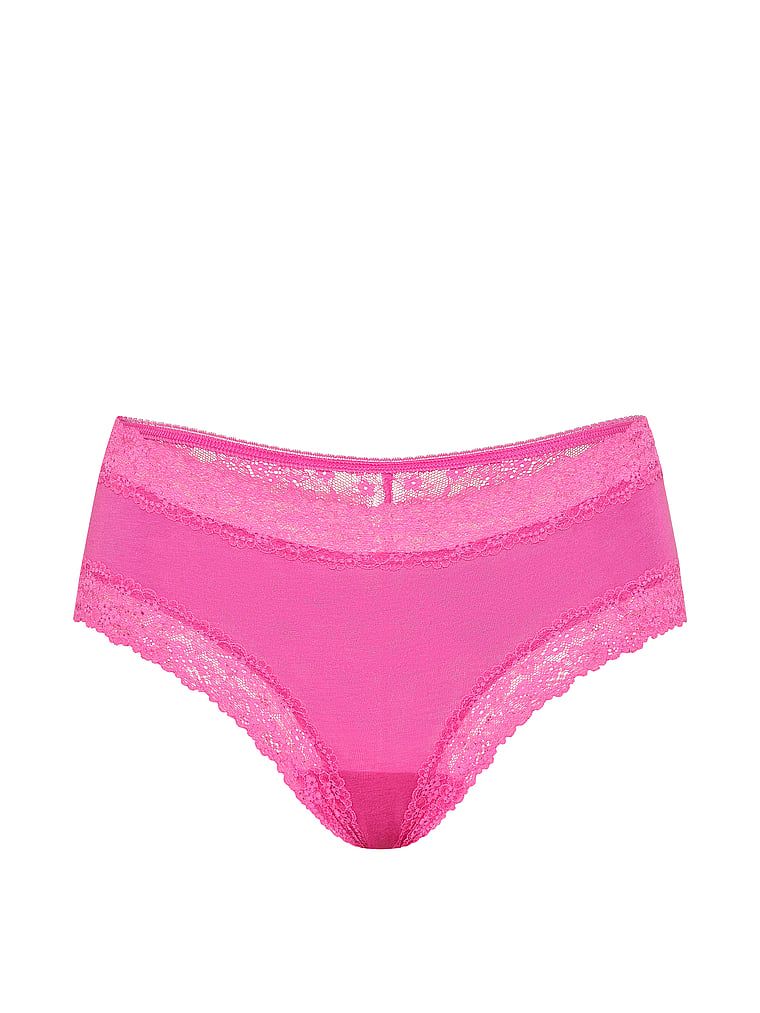 Chiloți de bumbac cu dantelă pe spatele lui Cheeky. Produsul este roz și provine din colecția Lace Trim.