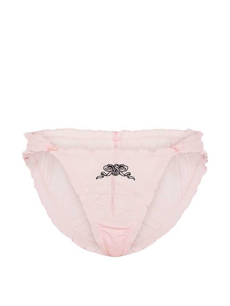 Chiloți de bikini din plasă cu volane. Produsul este roz și provine din colecția Dream Angels.