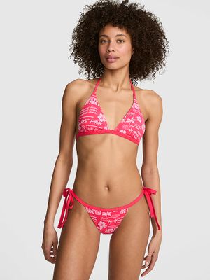 PINK Top de bikini triunghiular push-up cu șnururi