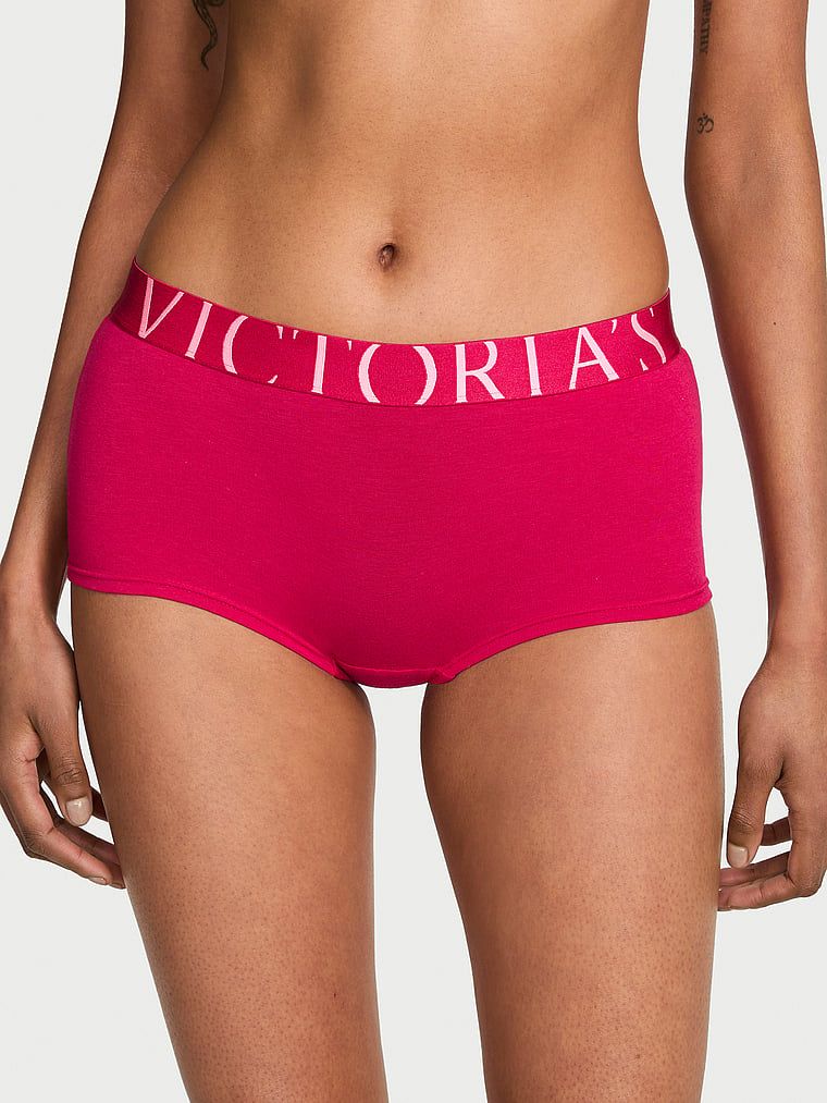 Pantaloni scurți de bumbac au explodat logo-ul Boyshort. Produsul este roz și provine din colecția Bumbac.