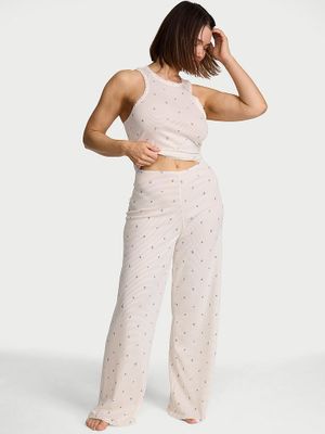 Victoria's Secret Set maiou și pantaloni, din bumbac, cu dungi în nuanțe de gri