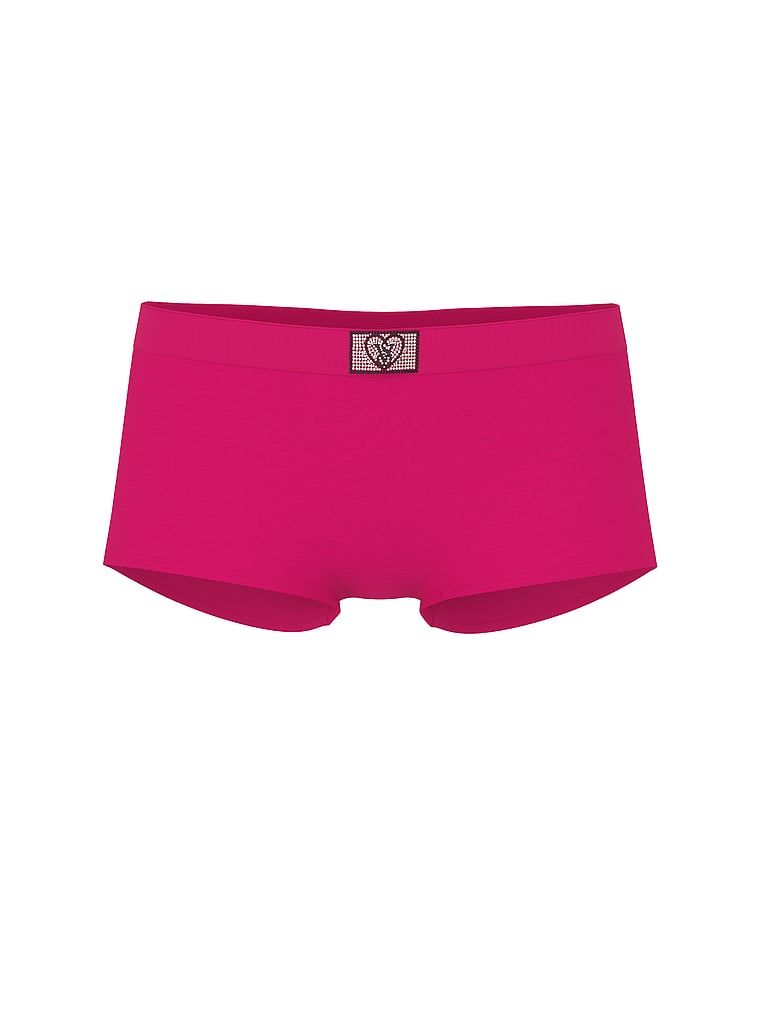 Pantaloni scurți din bumbac cu logo-ul lucios Heart Shine Patch Boyshort. Produsul este roz și provine din colecția Bumbac.