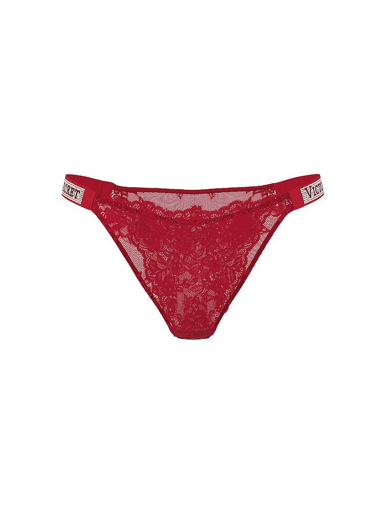 Chiloți brazilieni din dantelă cu dungi braziliene Shine String. Produsul este de culoare roșie și provine din colecția Very Sexy.
