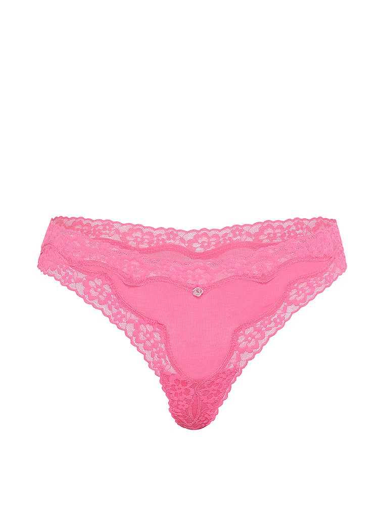 Tanga de bumbac cu dantelă - Margine din dantelă. Produsul este roz și provine din colecția Lace Trim.
