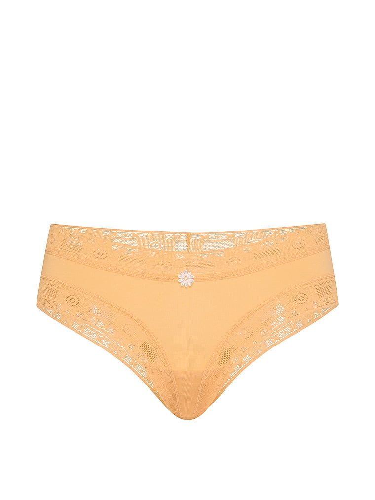 Chiloți din bumbac cu dantelă croșetată Cheeky. Produsul este galben și provine din colecția Lace Bord.