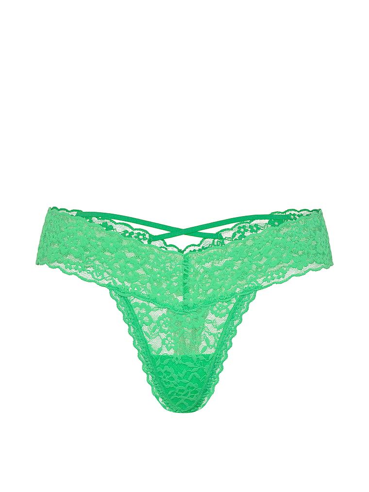 Tanga din dantelă cu bretele la spatele lui Blossom. Produsul este de culoare verde și provine din colecția Lacie.