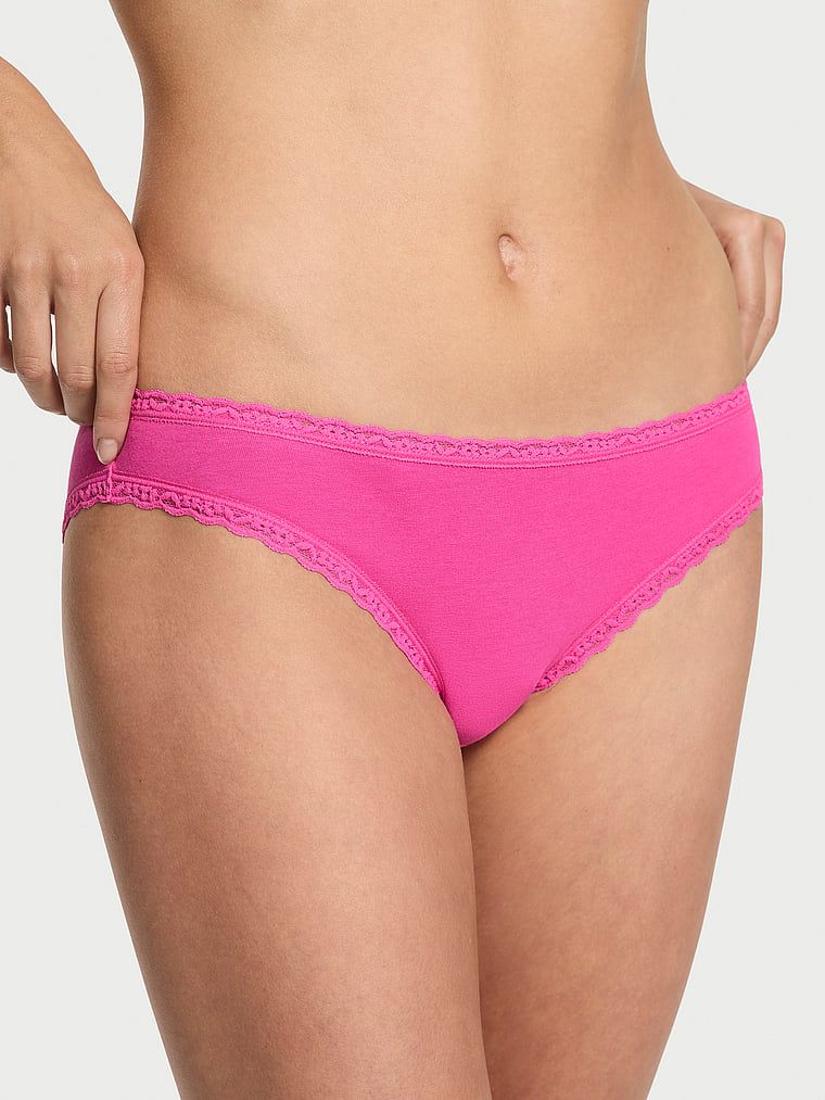 Chiloți din bumbac cu dantelă Lunghi-Trim Bikini. Produsul este roz și provine din colecția Lacie.