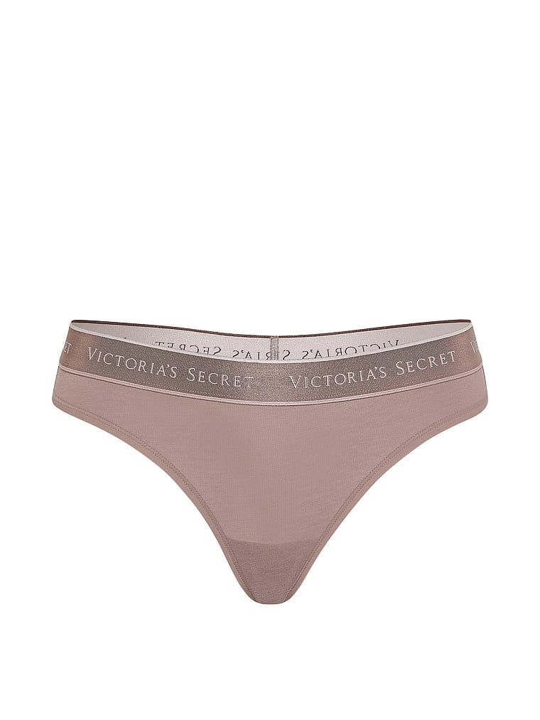 Tanga de bumbac cu logo la talie. Produsul este de culoare maro și provine din colecția Bumbac.