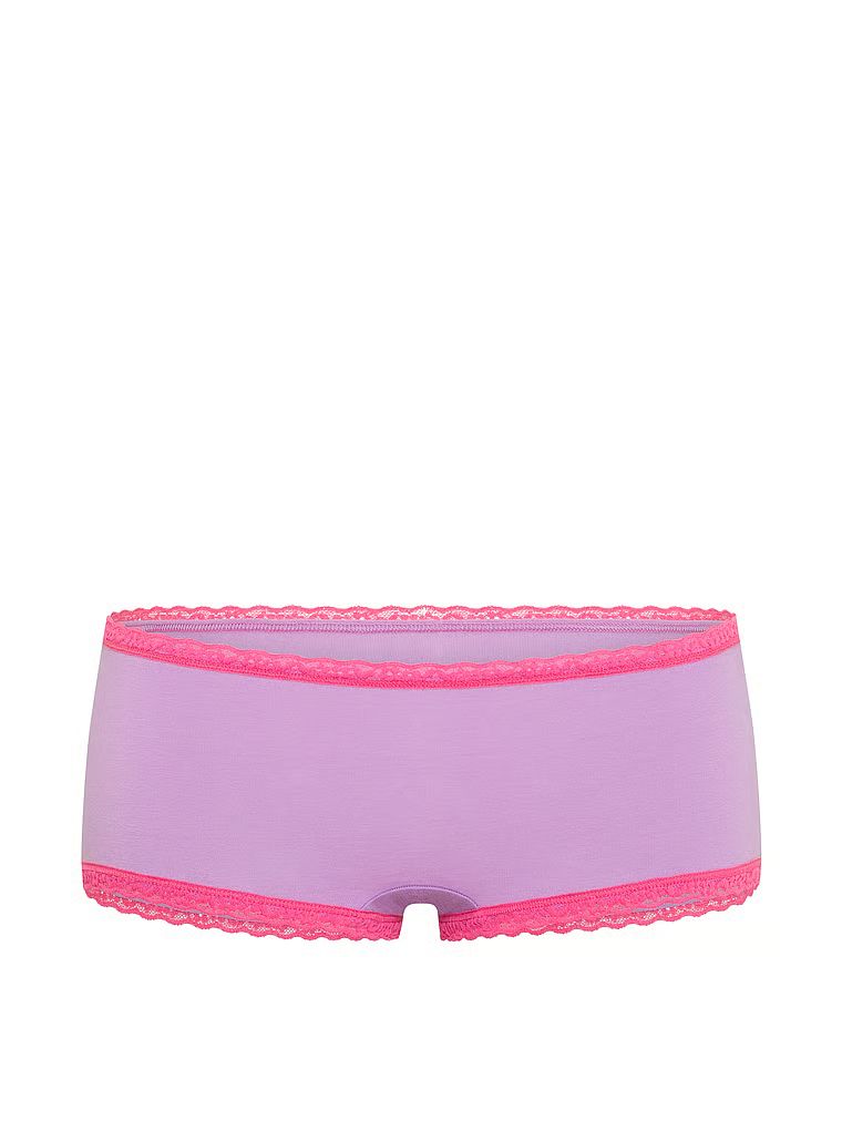 Pantaloni scurți de bumbac cu dantelă pe margini: Boyshort cu margini din dantelă. Produsul este de culoare mov și provine din colecția Lace Trim.