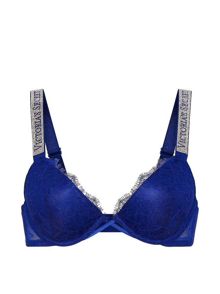 Suten din dantelă ușor căptușită cu bretele Shine Strap Demi lucioase. Produsul este de culoare albastră și provine din colecția Very Sexy.