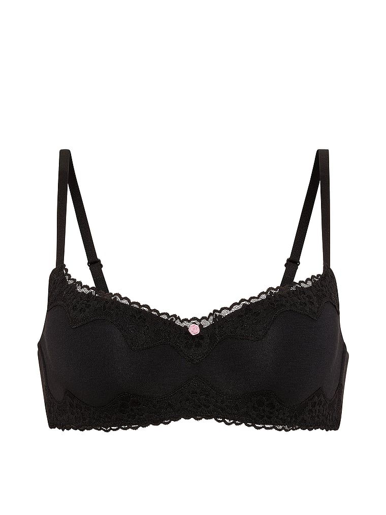 Sutien din bumbac ușor căptușit, Lace-Trim. Produsul este negru și provine din colecția de tricouri.