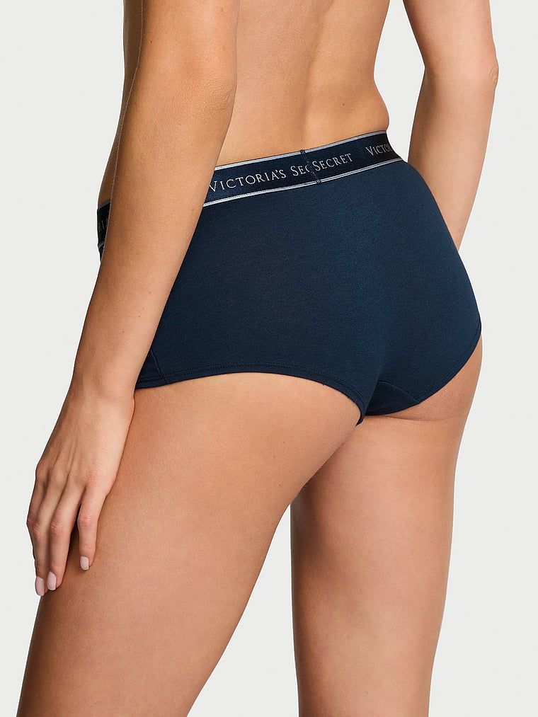 Pantaloni scurți din bumbac cu logo în talie Boyshort. Produsul este de culoare albastră și provine din colecția Cottumbac.