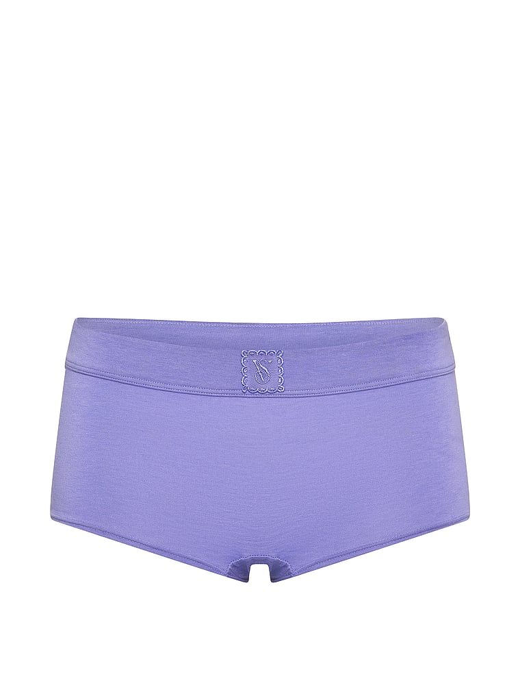 Pantaloni scurți din bumbac cu un logo din dantelă cusut. Produsul este de culoare albastră și provine din colecția Bumbac.