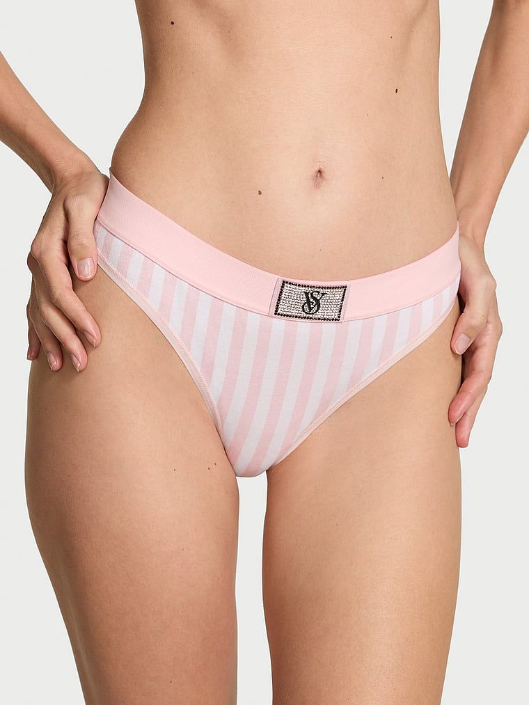 Tanga din bumbac cu logo Shine Patch strălucitor. Produsul are un model cu dungi și provine din colecția Bumbac