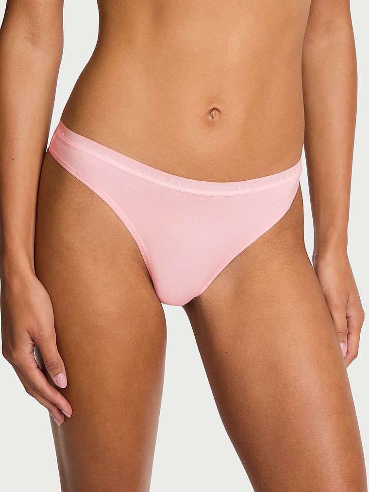 Victoria's Secret Chiloți Tanga cu talie înaltă din bumbac elastic