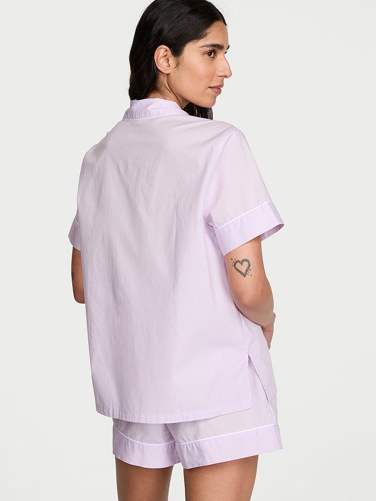 Pijamale din bumbac cu pantaloni scurți Heritage. Produsul este de culoare mov și provine din colecția Victoria's Secret.