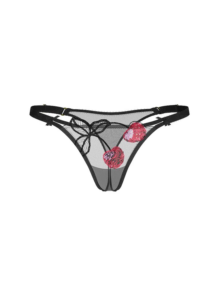 Tanga cu broderie cu cireșe Tease. Produsul este modelat și provine din colecția Very Sexy.