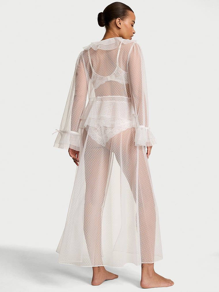 Halatul de baie din plasă cu buline. Produsul este alb și provine din colecția Dream Angels.