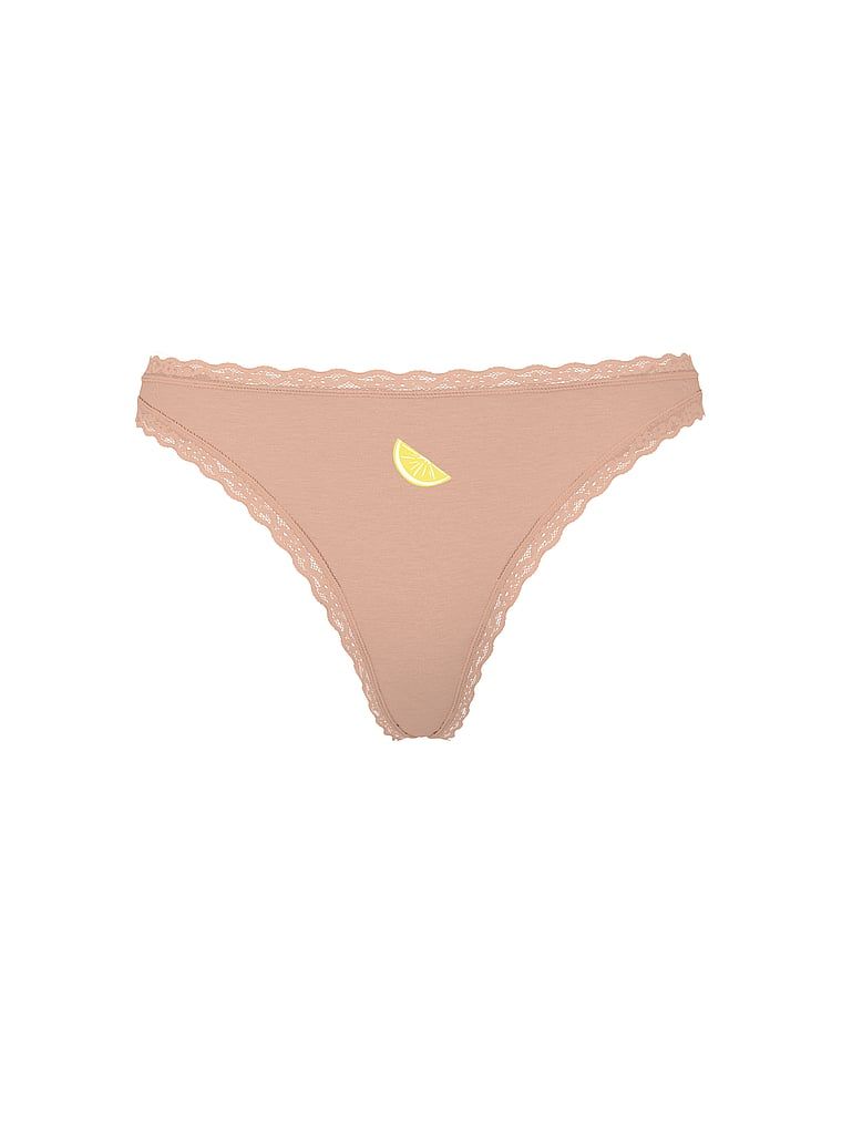 Tanga de bumbac cu dantelă pe margini: talie din dantelă. Produsul este roz și provine din colecția Lace Trim.