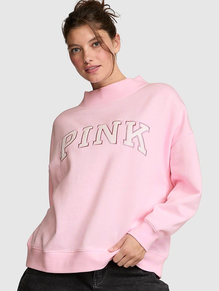 PINK Bluză oversized Campus Fleece cu guler înalt